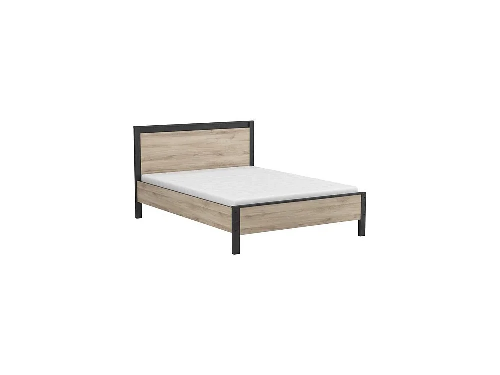 Cama Individual Industrial para Adultos 140x190 cm Decoración Roble Kronberg - Estructura de Madera, Sin Colchón ni Almacenaje