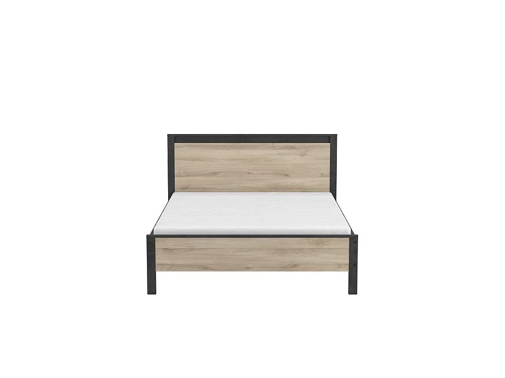 Cama Individual Industrial para Adultos 140x190 cm Decoración Roble Kronberg - Estructura de Madera, Sin Colchón ni Almacenaje