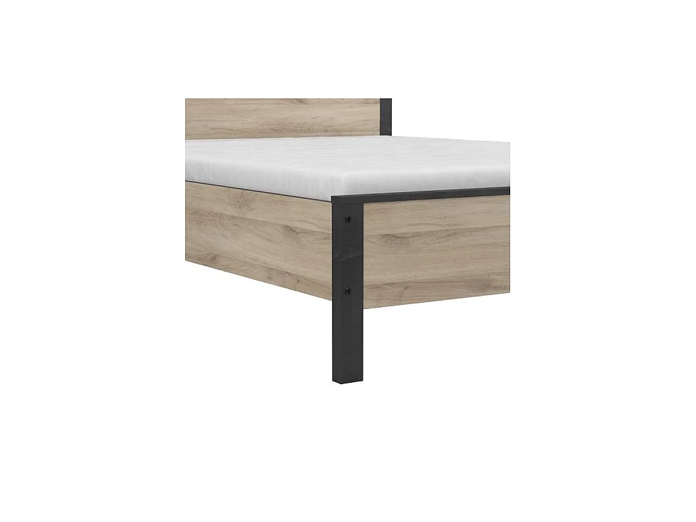 Cama Individual Industrial para Adultos 140x190 cm Decoración Roble Kronberg - Estructura de Madera, Sin Colchón ni Almacenaje