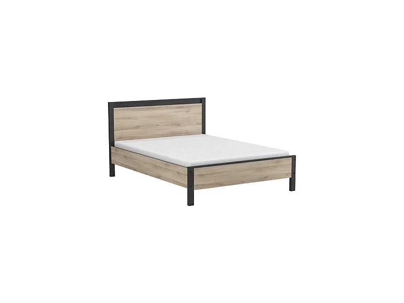 Cama Individual Industrial para Adultos 140x190 cm Decoración Roble Kronberg - Estructura de Madera, Sin Colchón ni Almacenaje