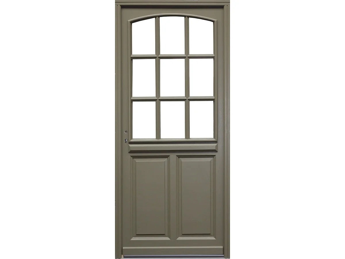 Porte D'entrée Bois Vitrée Ady, Vert Gris Olive, H215 X L90 Cm Côte Tableau, P.droit Gd Menuiseries