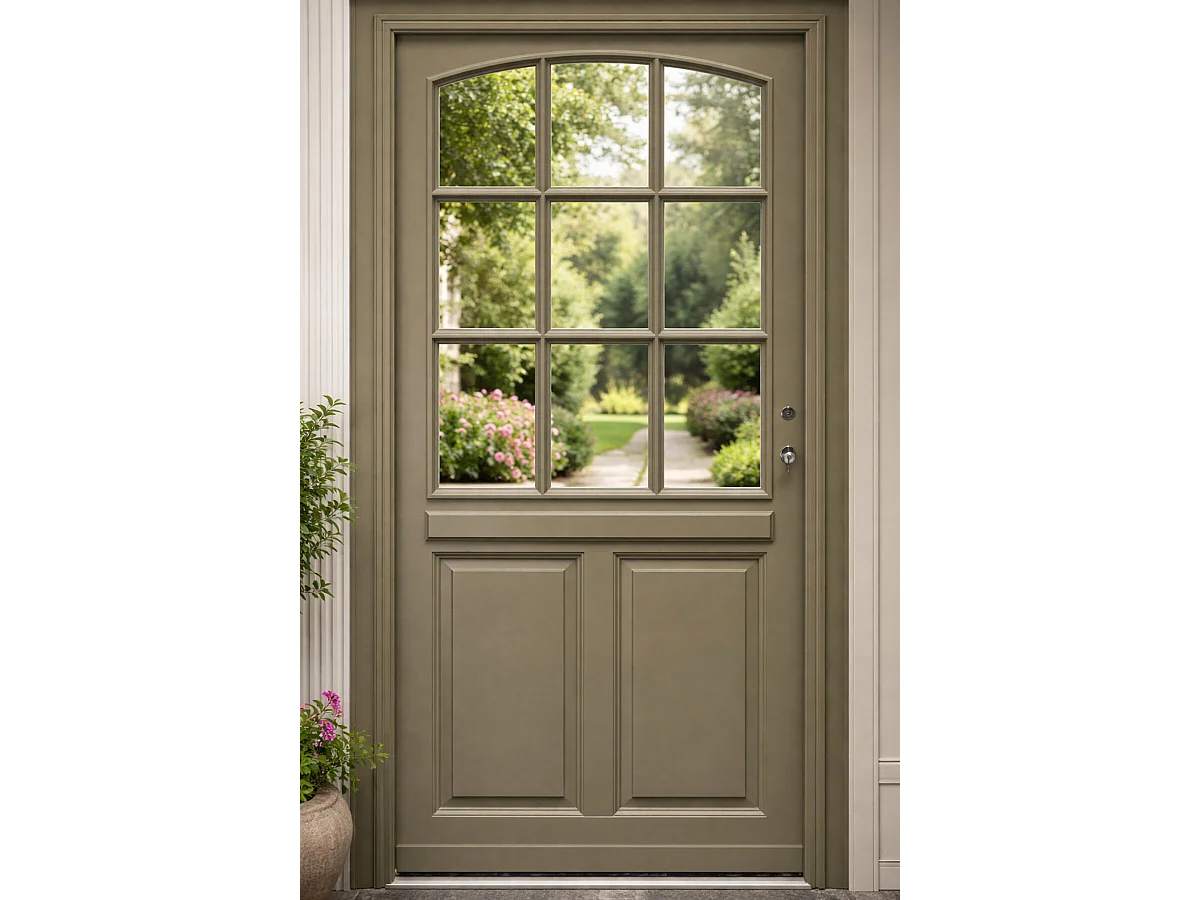 Porte D'entrée Bois Vitrée Ady, Vert Ral7002,, H.215xl.90 Côte Tableau P.gauche Gd Menuiseries