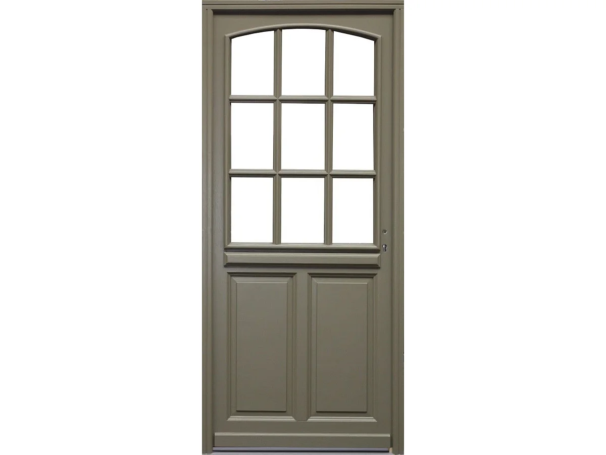 Porte D'entrée Bois Vitrée Ady, Vert Gris Olive, H215 X L90 Cm Côte Tableau P.gauche Gd Menuiseries