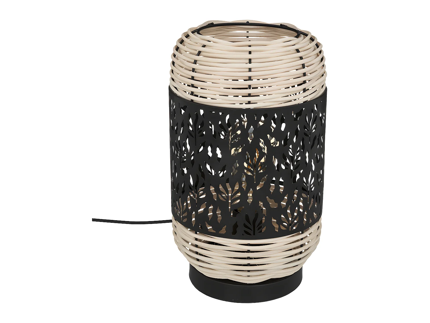 Lampe à poser en Rotin et métal Noir H 30 cm