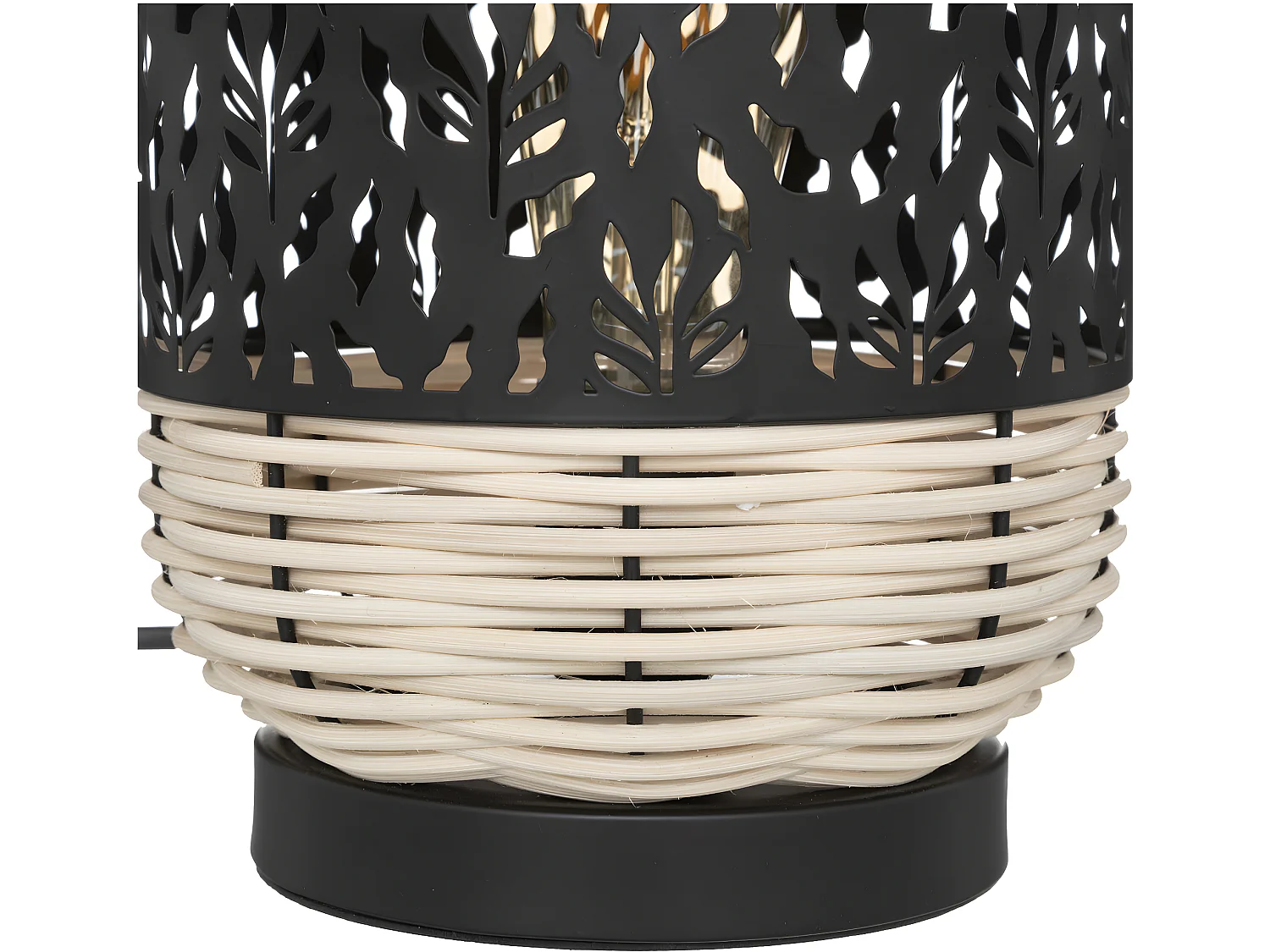 Lampe à poser en Rotin et métal Noir H 30 cm