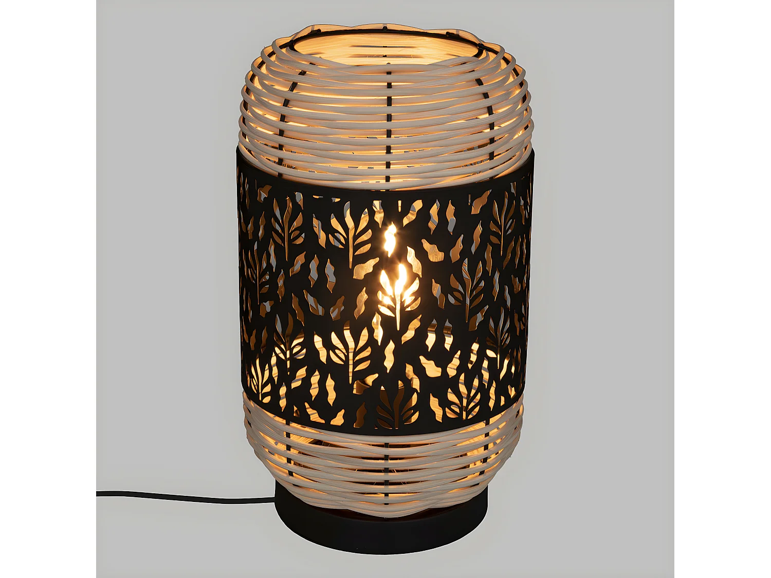 Lampe à poser en Rotin et métal Noir H 30 cm