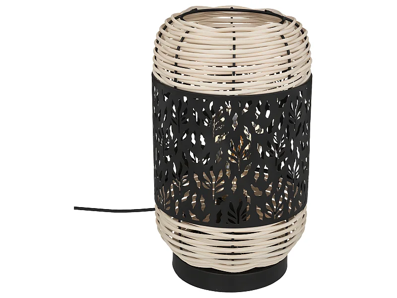 Lampe à poser en Rotin et métal Noir H 30 cm
