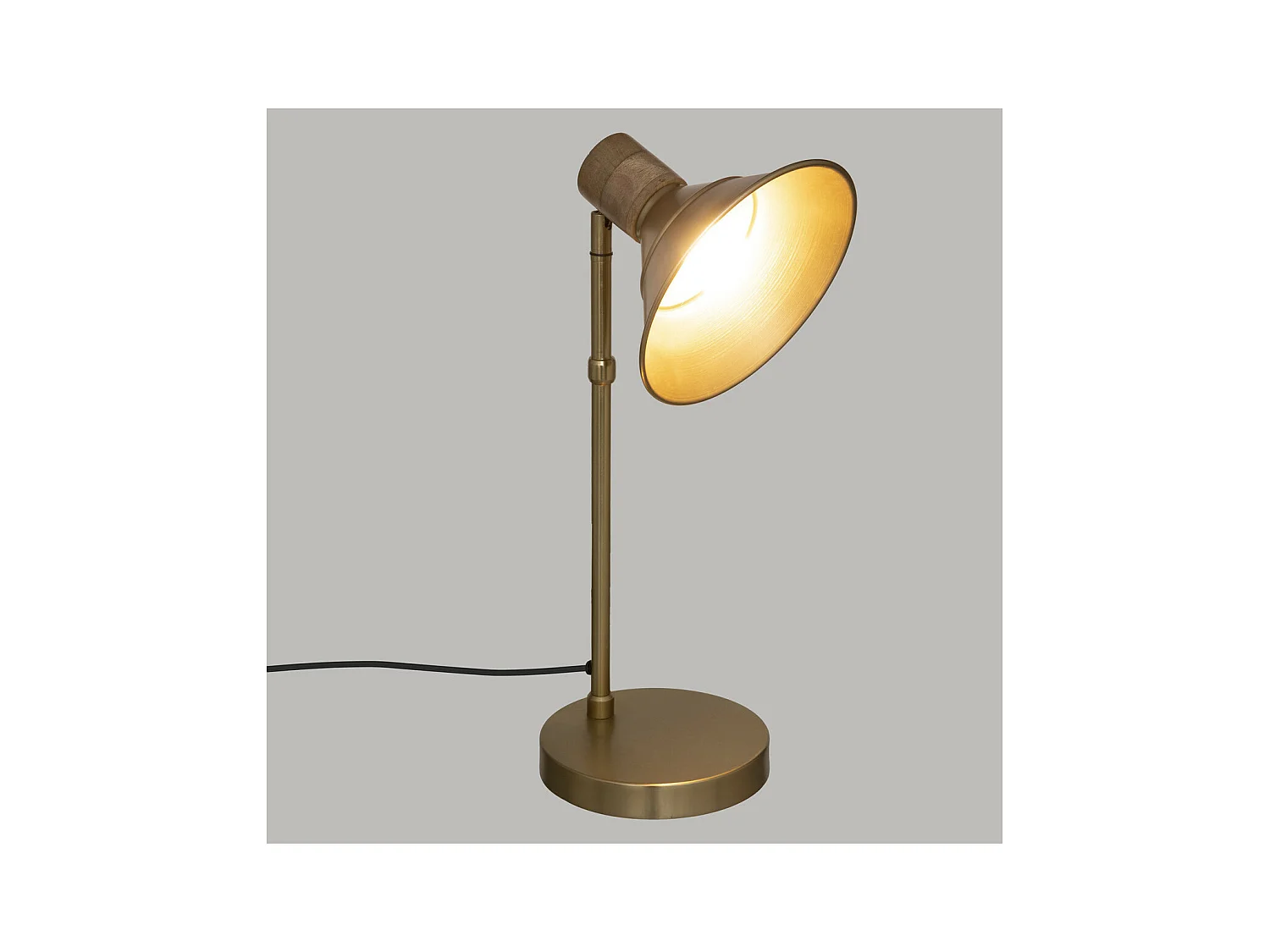 Lampe à poser en métal Doré et Bois de Manguier H 45 cm