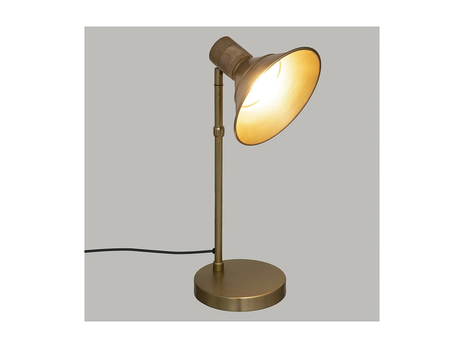 Lampe à poser en métal Doré et Bois de Manguier H 45 cm