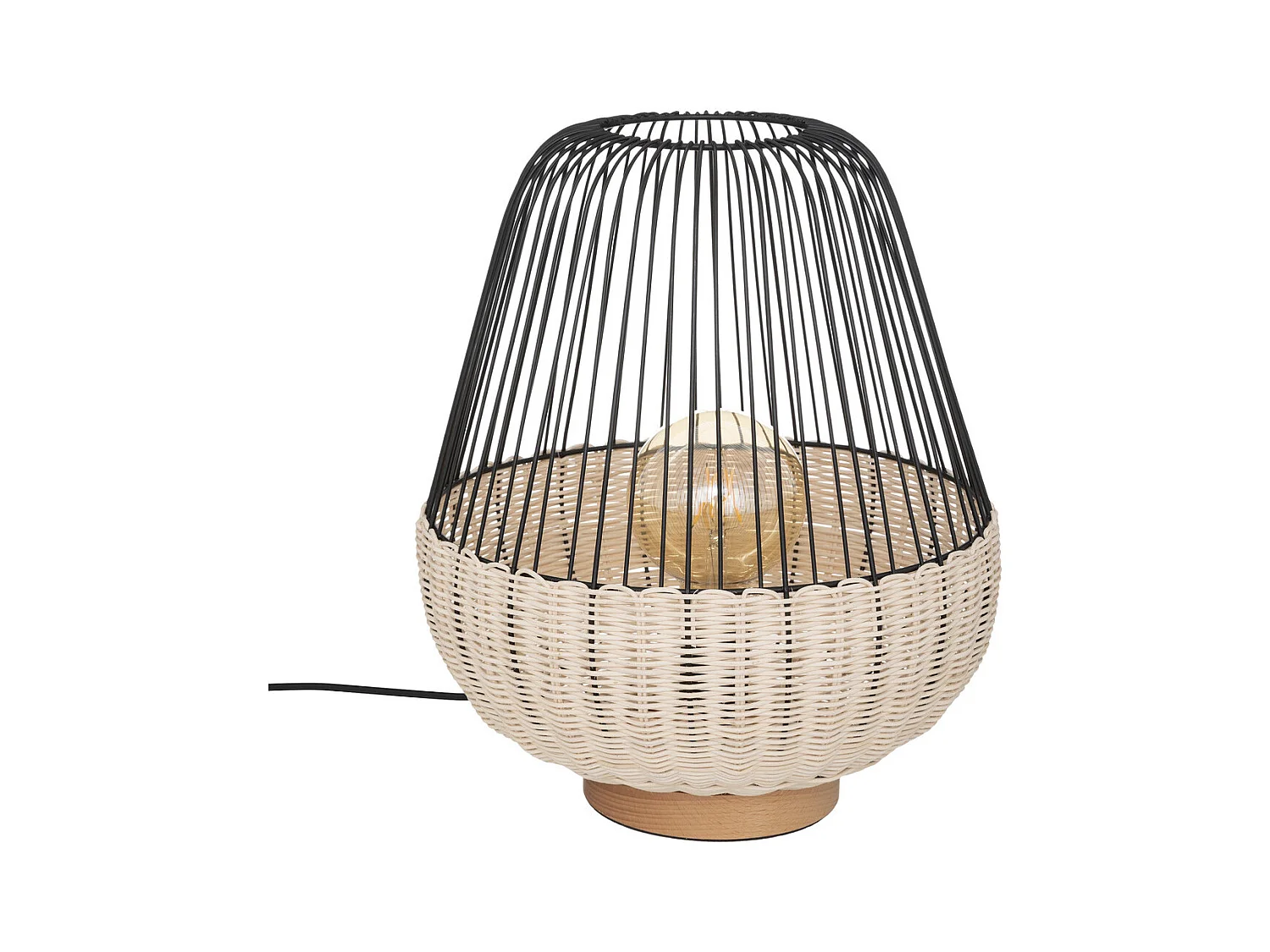 Lampe à poser en Rotin et métal Noir H 35.5 cm