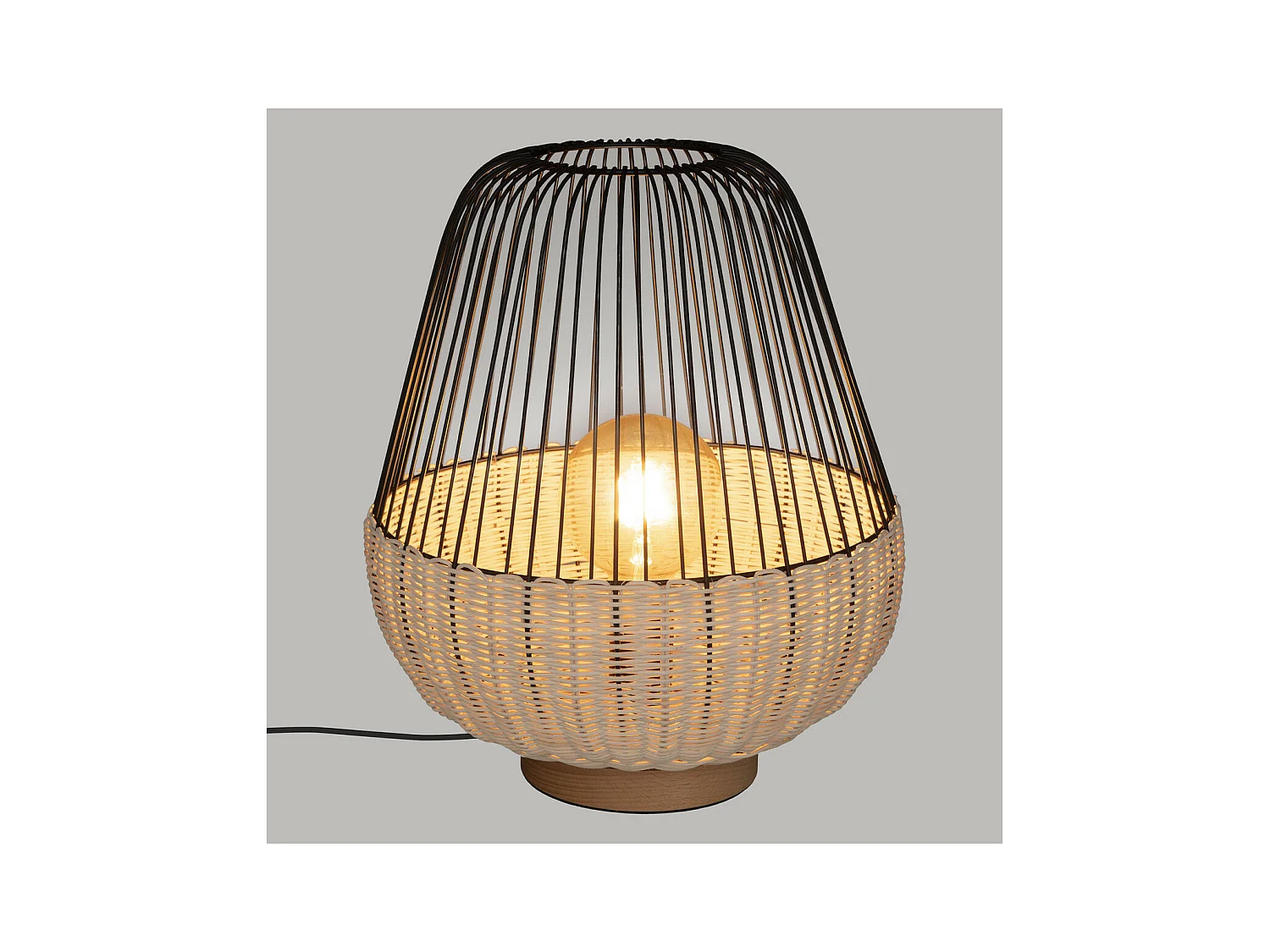 Lampe à poser en Rotin et métal Noir H 35.5 cm