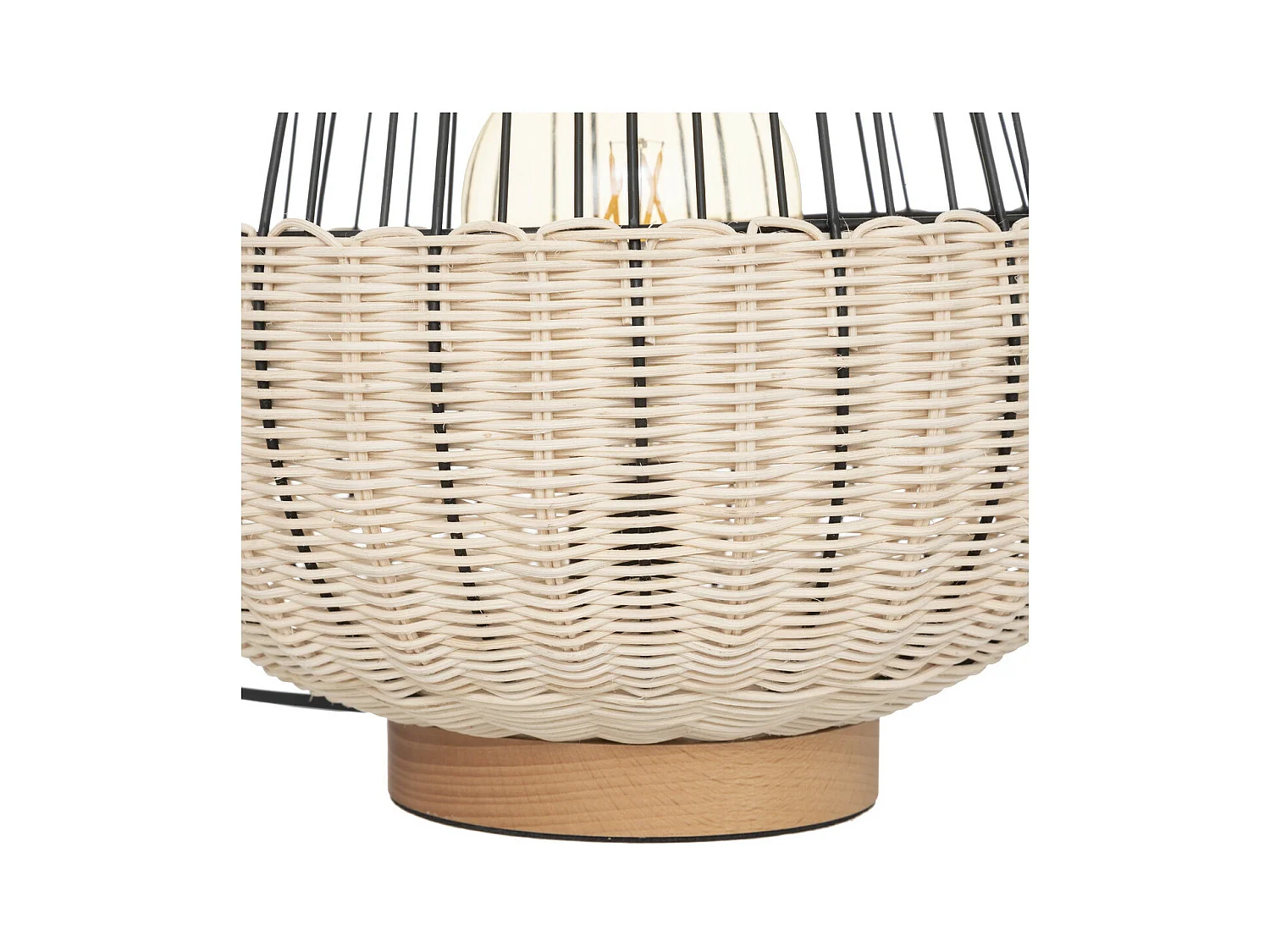 Lampe à poser en Rotin et métal Noir H 35.5 cm