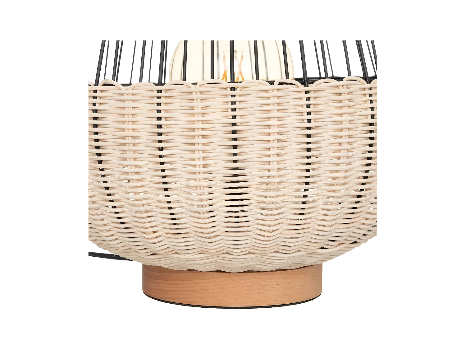 Lampe à poser en Rotin et métal Noir H 35.5 cm