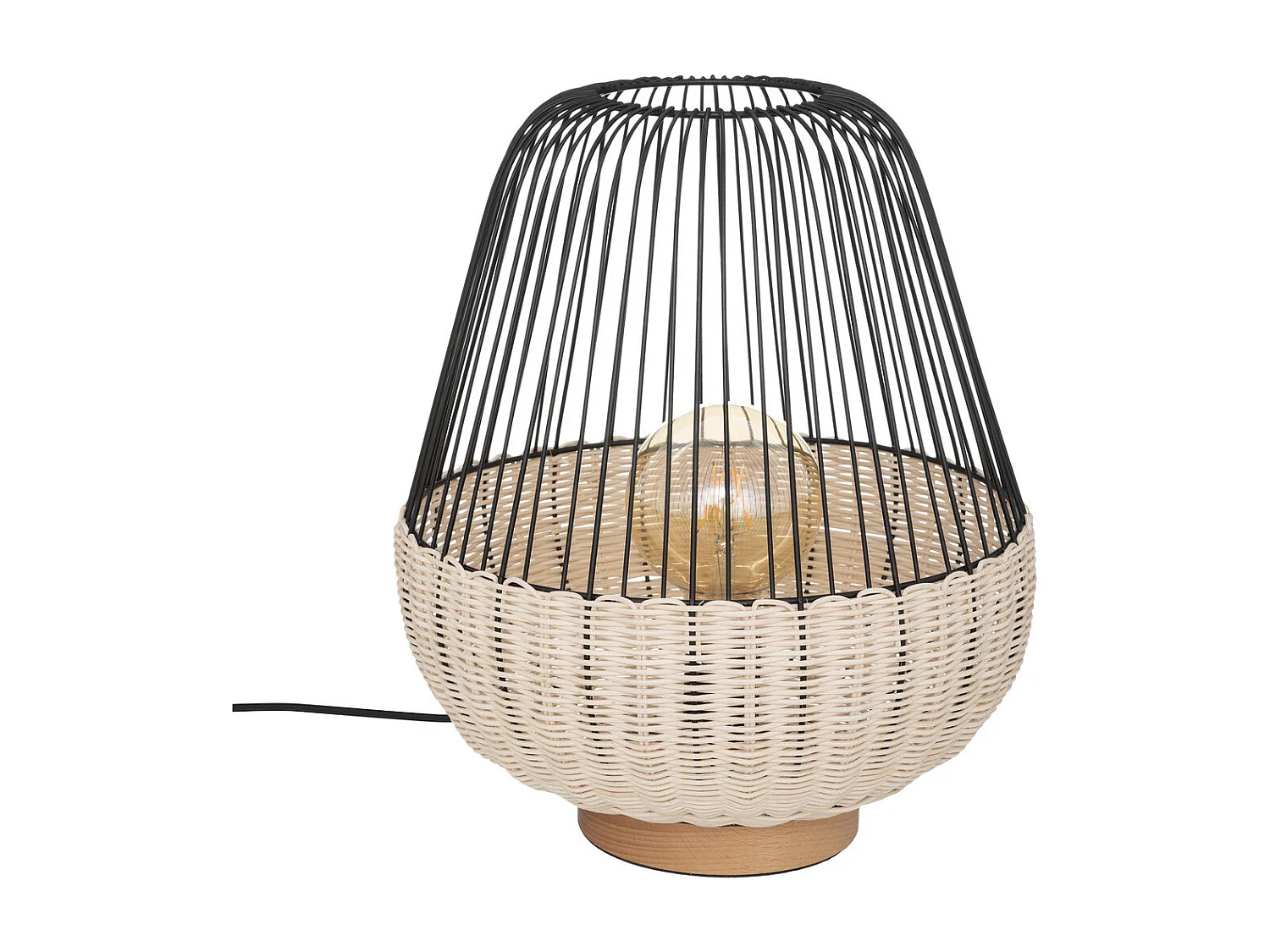 Lampe à poser en Rotin et métal Noir H 35.5 cm