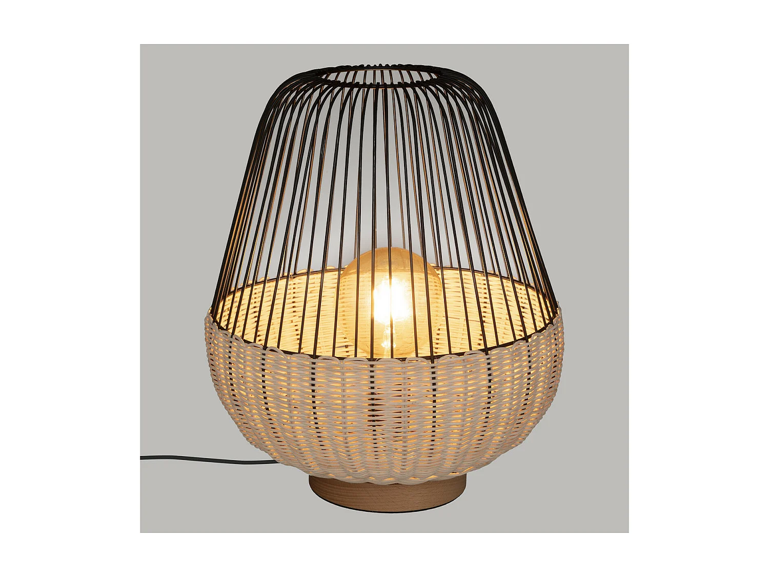 Lampe à poser en Rotin et métal Noir H 35.5 cm