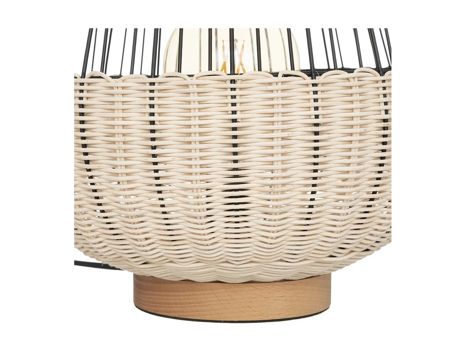 Lampe à poser en Rotin et métal Noir H 35.5 cm