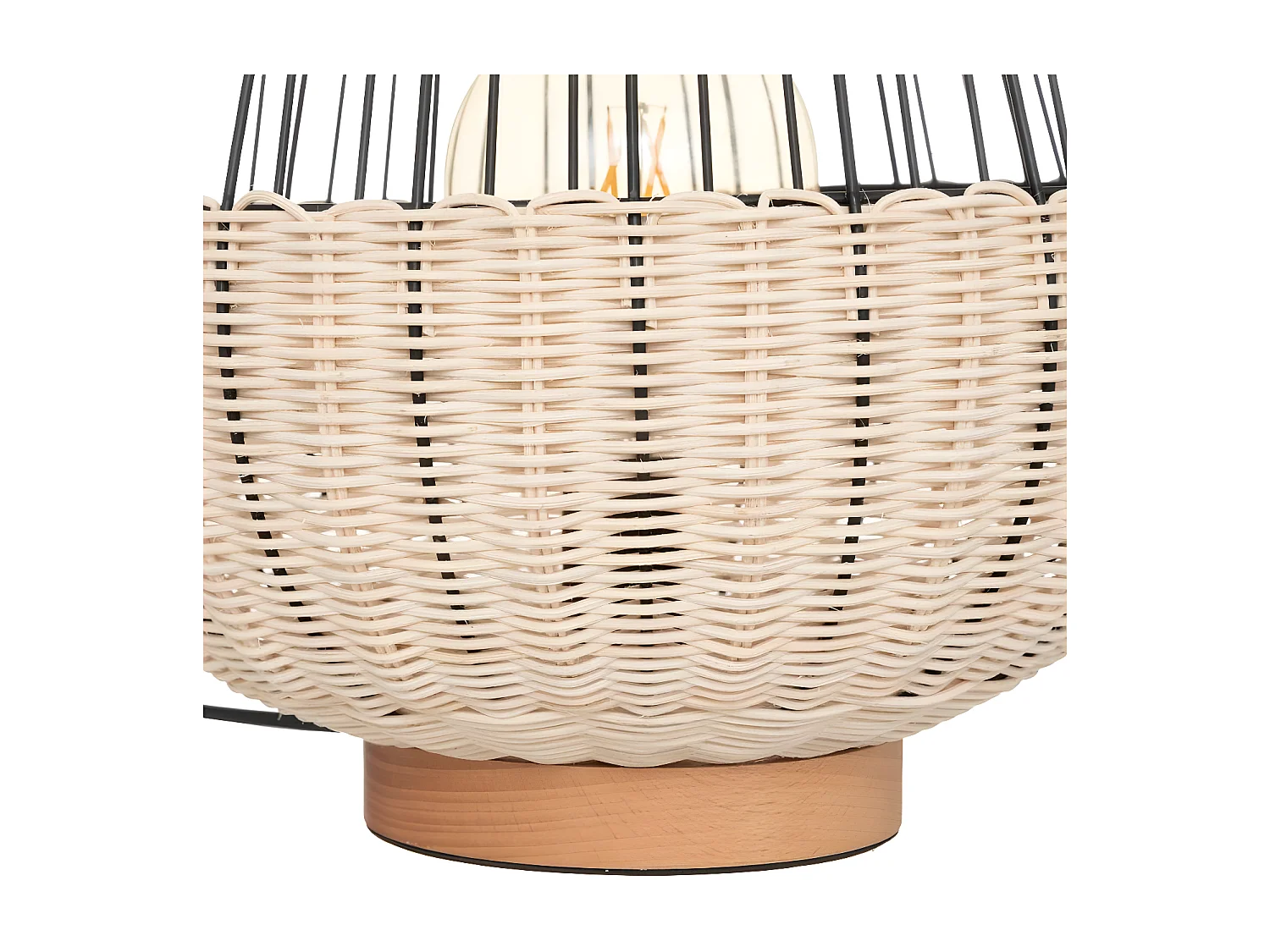 Lampe à poser en Rotin et métal Noir H 35.5 cm