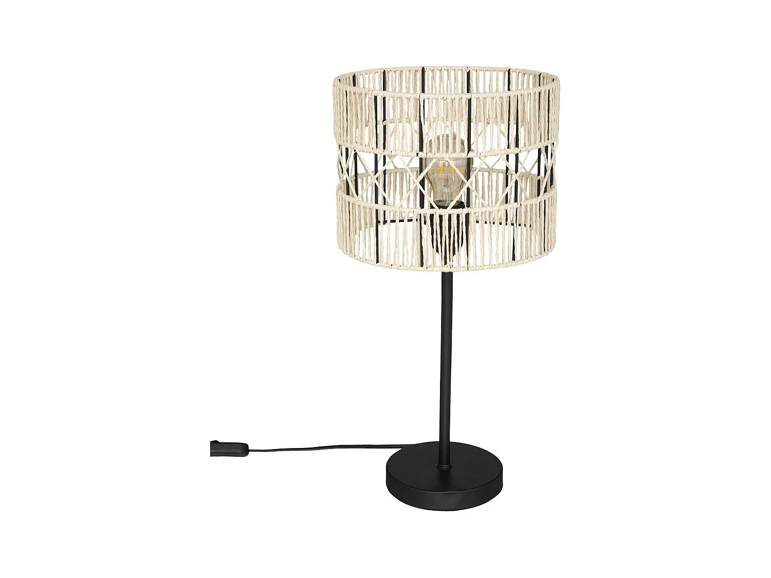 Lampe à poser en métal Noir et corde Beige H 47 cm
