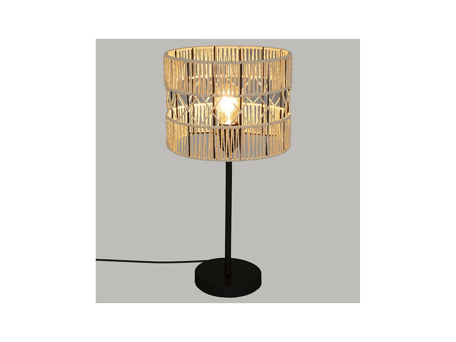 Lampe à poser en métal Noir et corde Beige H 47 cm