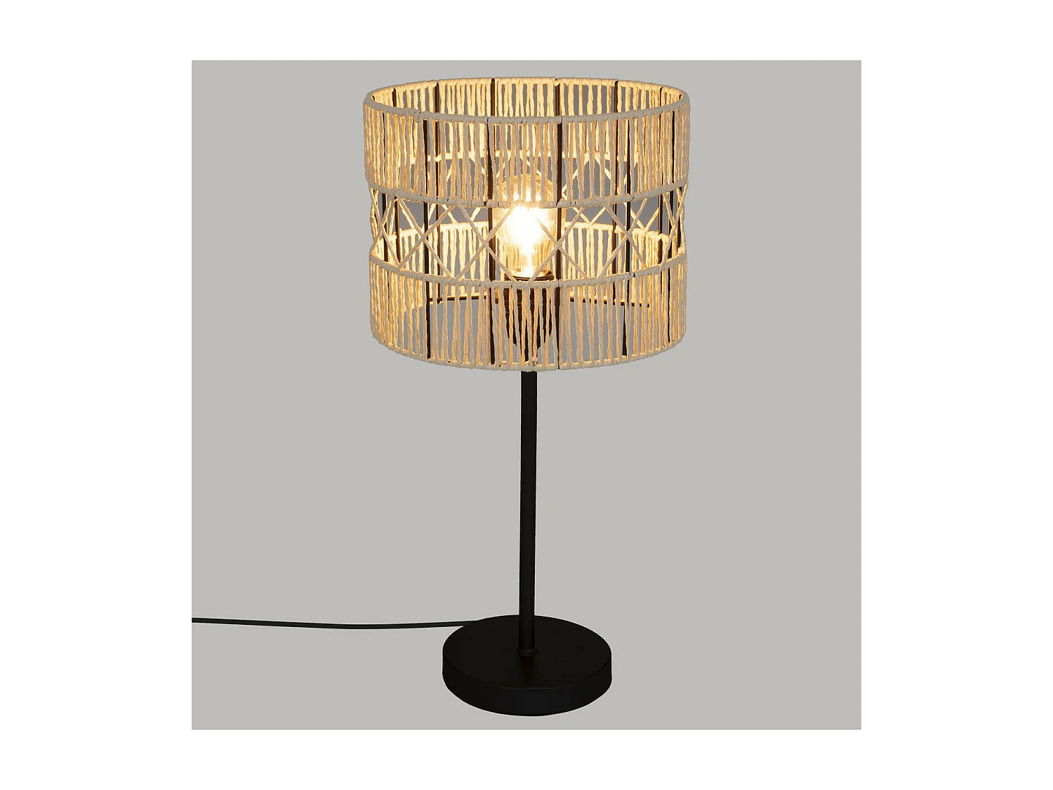 Lampe à poser en métal Noir et corde Beige H 47 cm