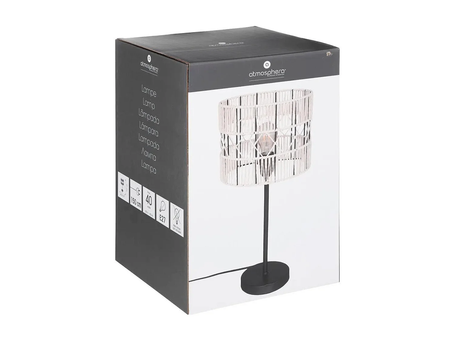 Lampe à poser en métal Noir et corde Beige H 47 cm