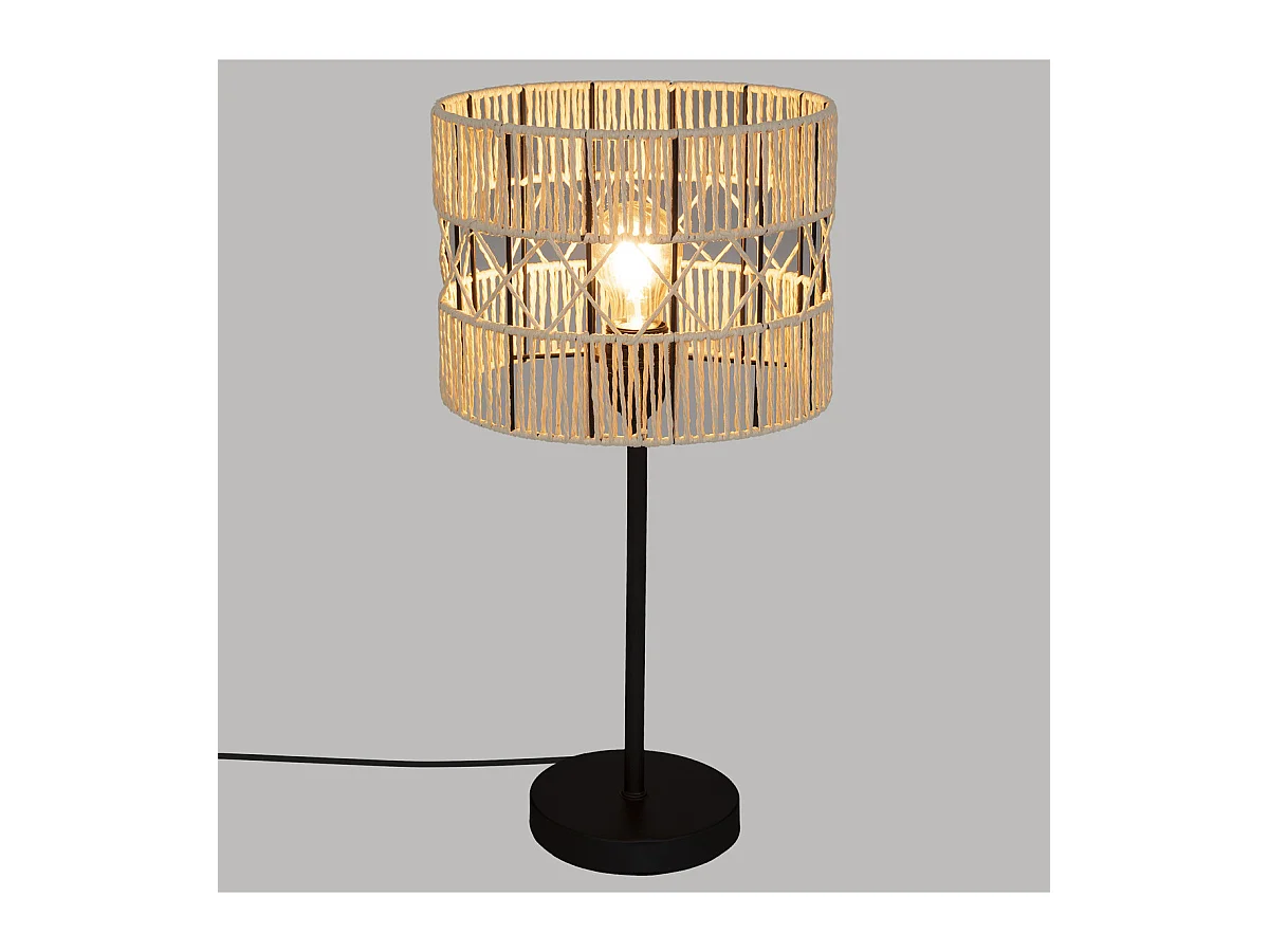Lampe à poser en métal Noir et corde Beige H 47 cm