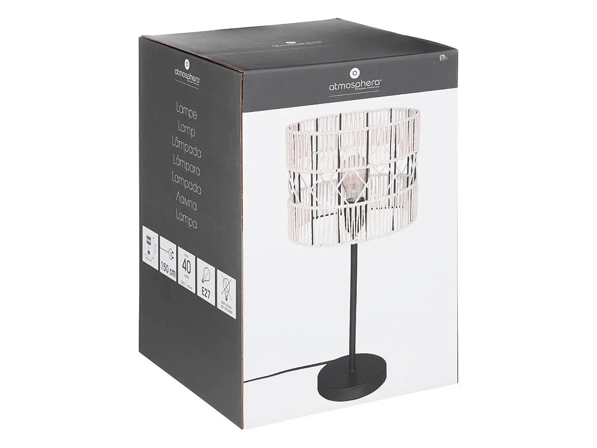 Lampe à poser en métal Noir et corde Beige H 47 cm