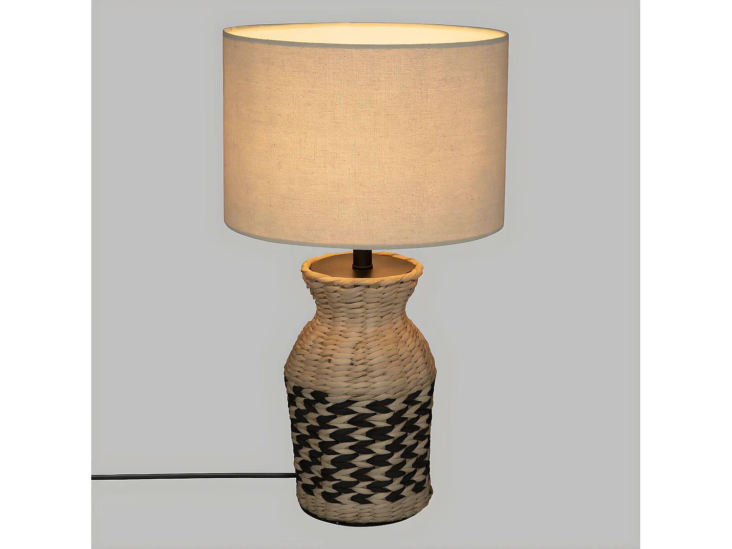 Lampe à poser en Osier et abat-jour en Coton H 49 cm