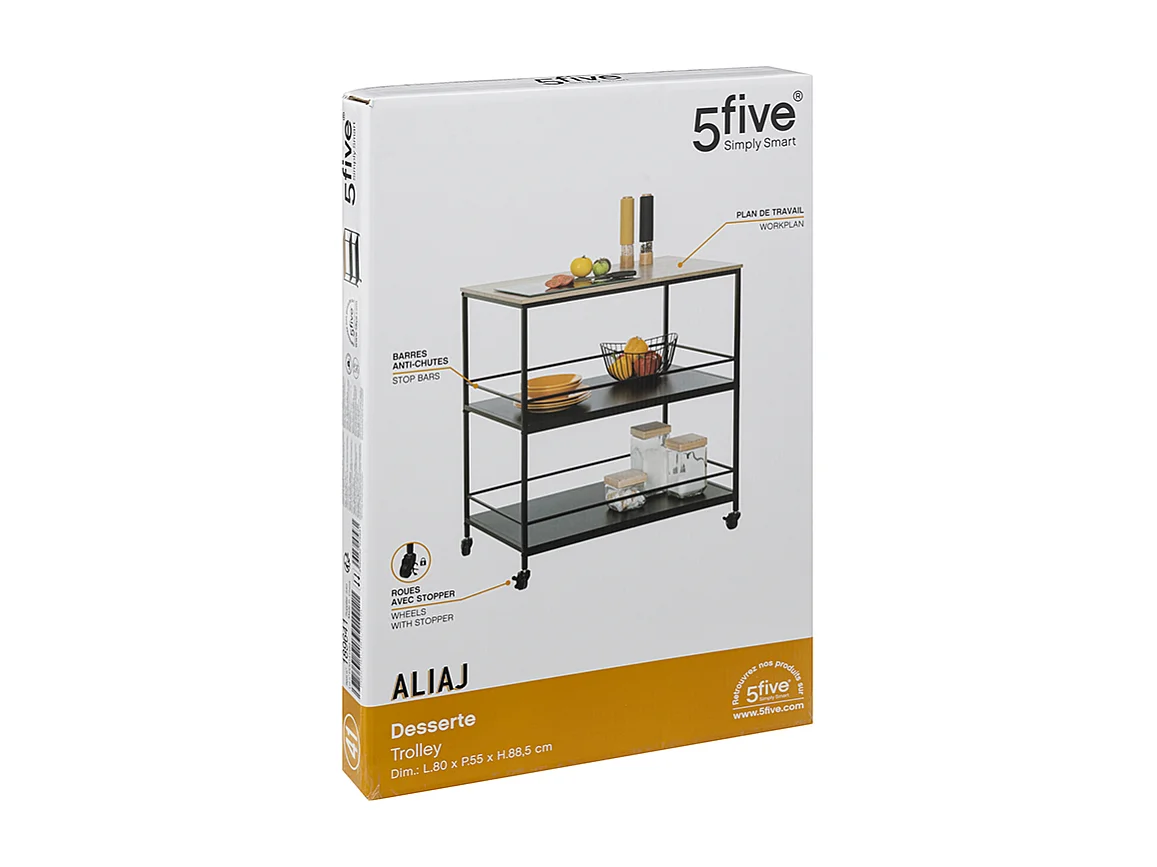Desserte de Cuisine 3 Niveaux "Aliaj" 88cm Noir