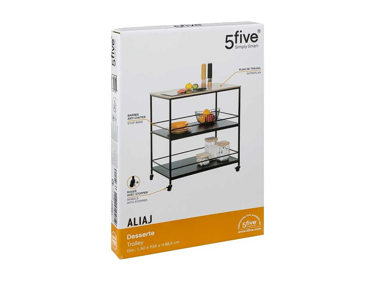 Desserte de Cuisine 3 Niveaux "Aliaj" 88cm Noir