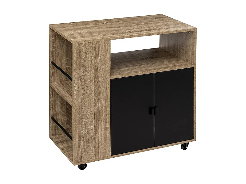 Desserte de Cuisine 2 Portes "Aliaj" 80cm Beige & Noir