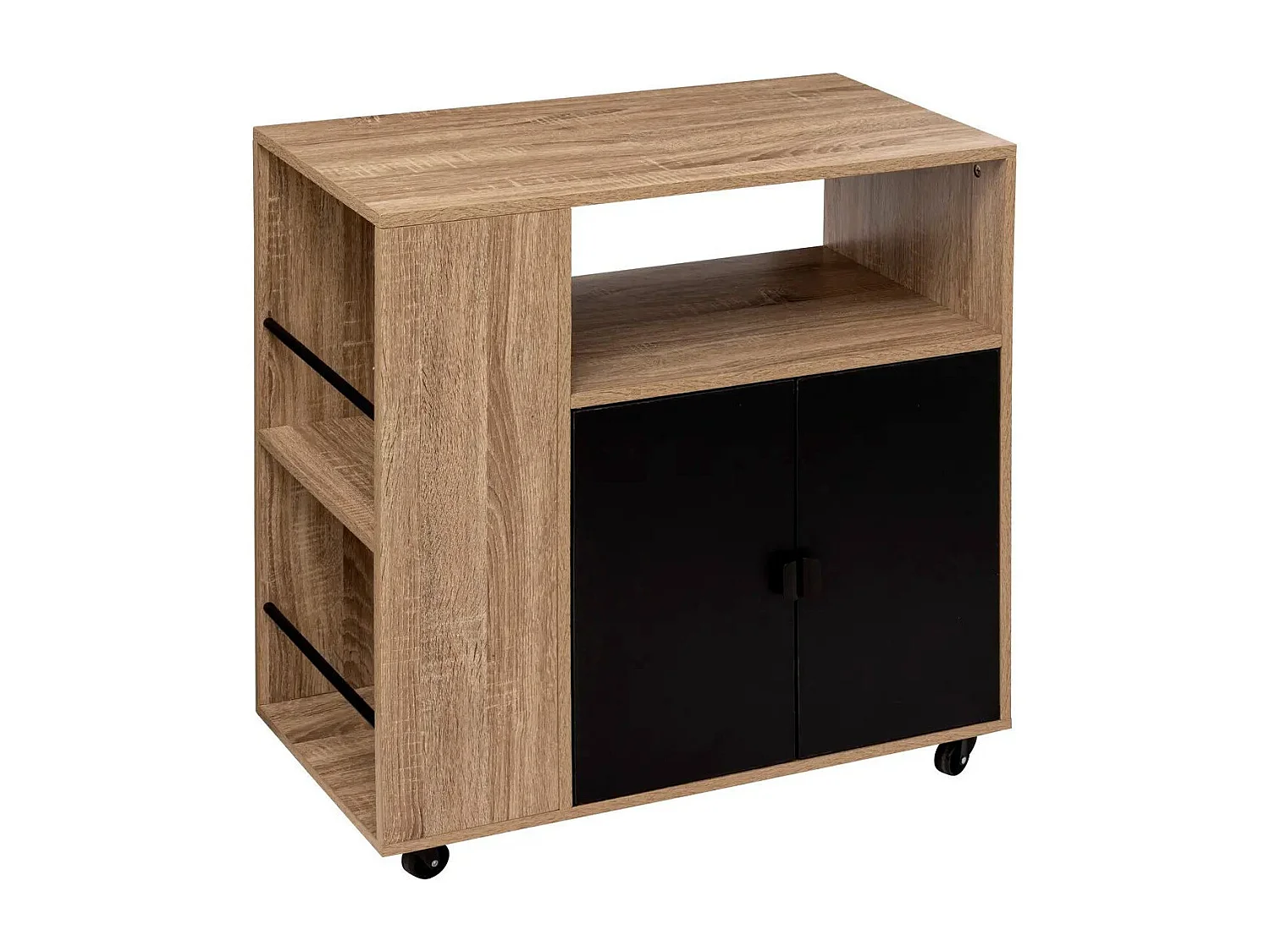 Desserte de Cuisine 2 Portes "Aliaj" 80cm Beige & Noir