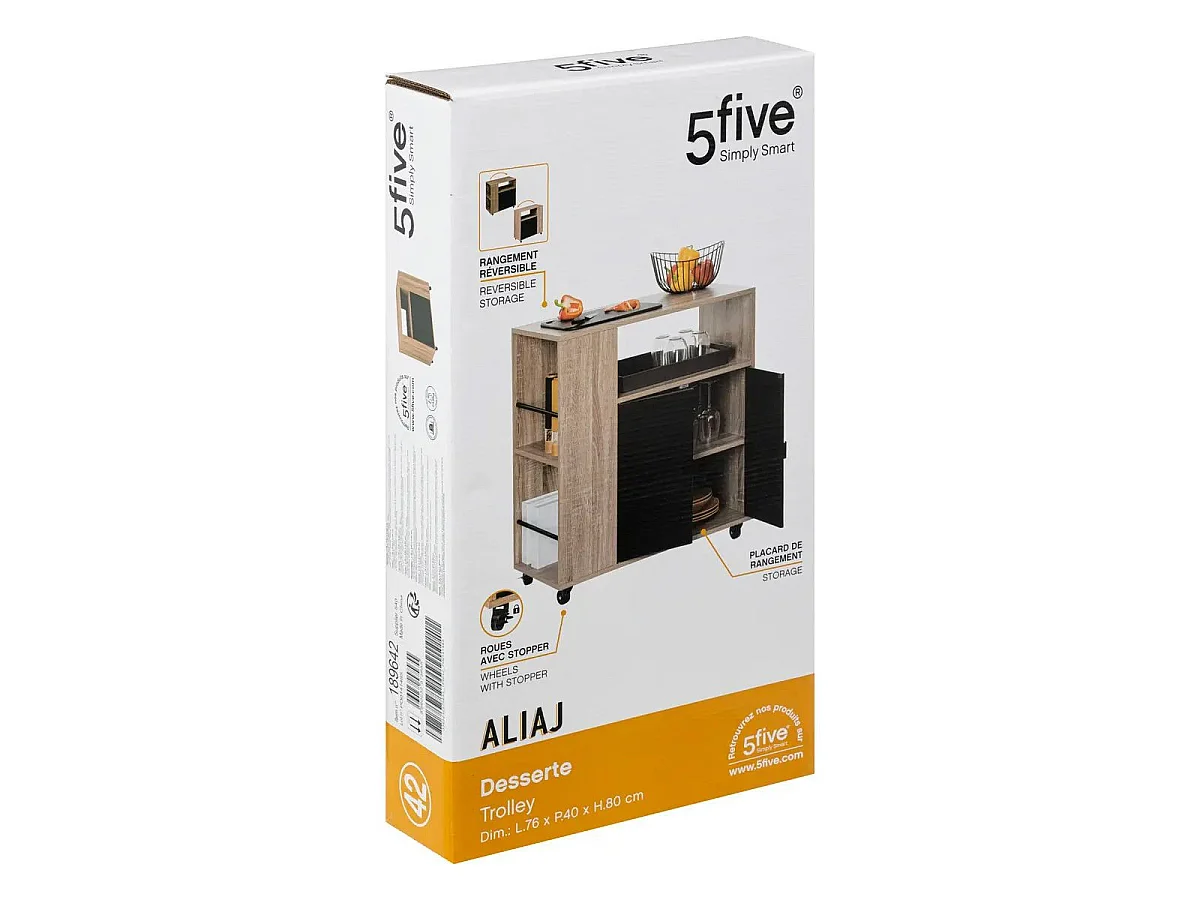 Desserte de Cuisine 2 Portes "Aliaj" 80cm Beige & Noir