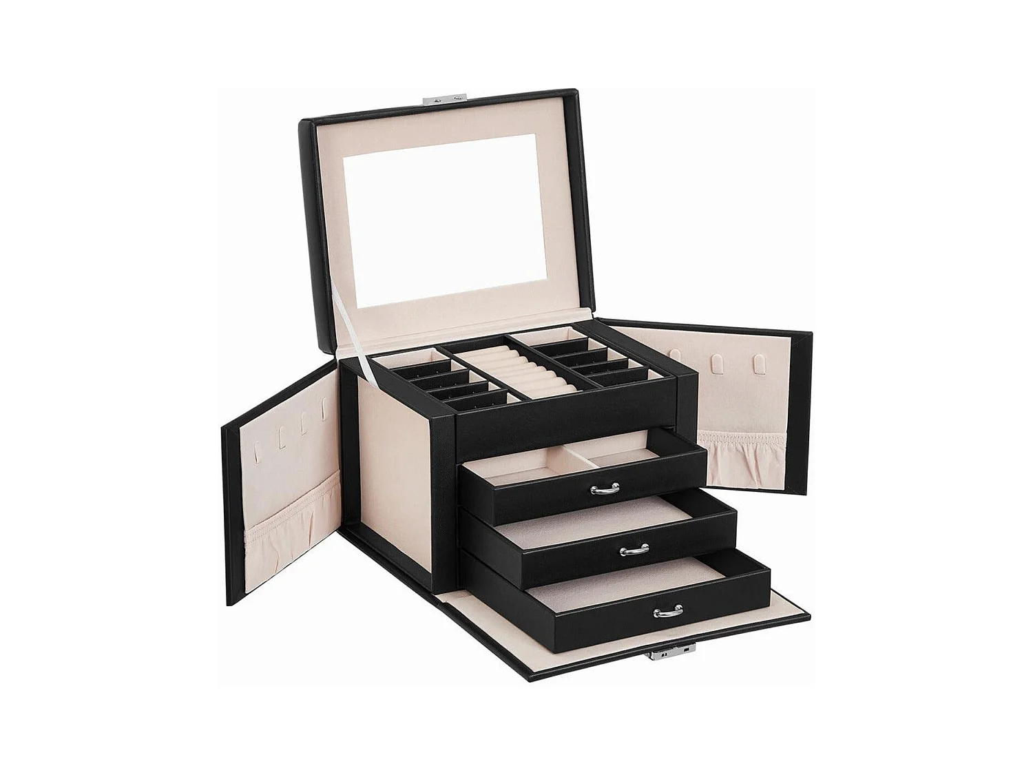 Boîte à bijoux coffre noire 22.5 x 17.5 x 16.5 cm 12_0002118