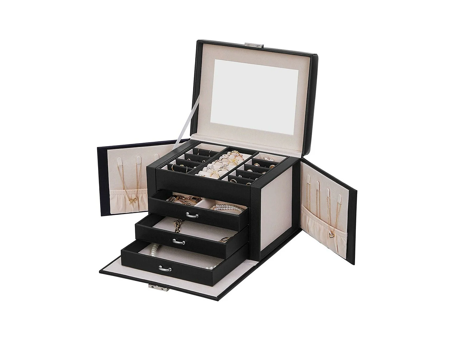 Boîte à bijoux coffre noire 22.5 x 17.5 x 16.5 cm 12_0002118