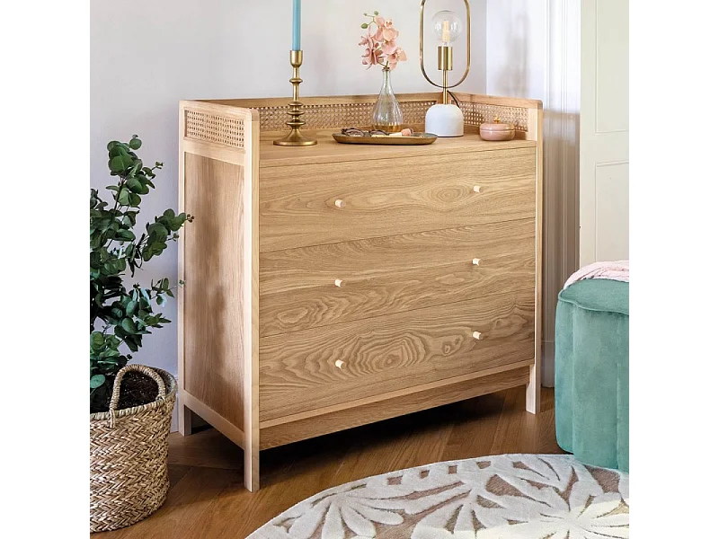 Commode 3 Tiroirs en Bois "Arty" 90cm Naturel