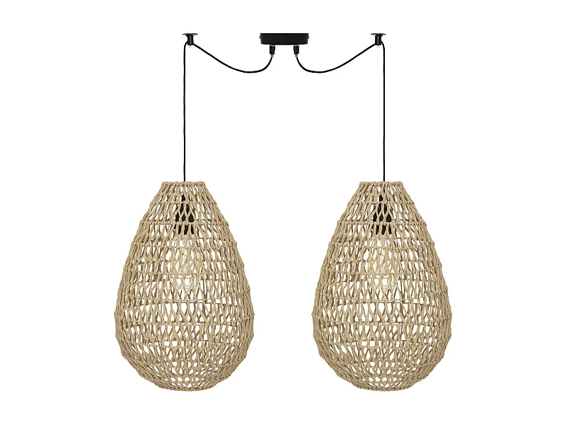 Luminaire Suspension 2 Lampes en métal et corde Beige