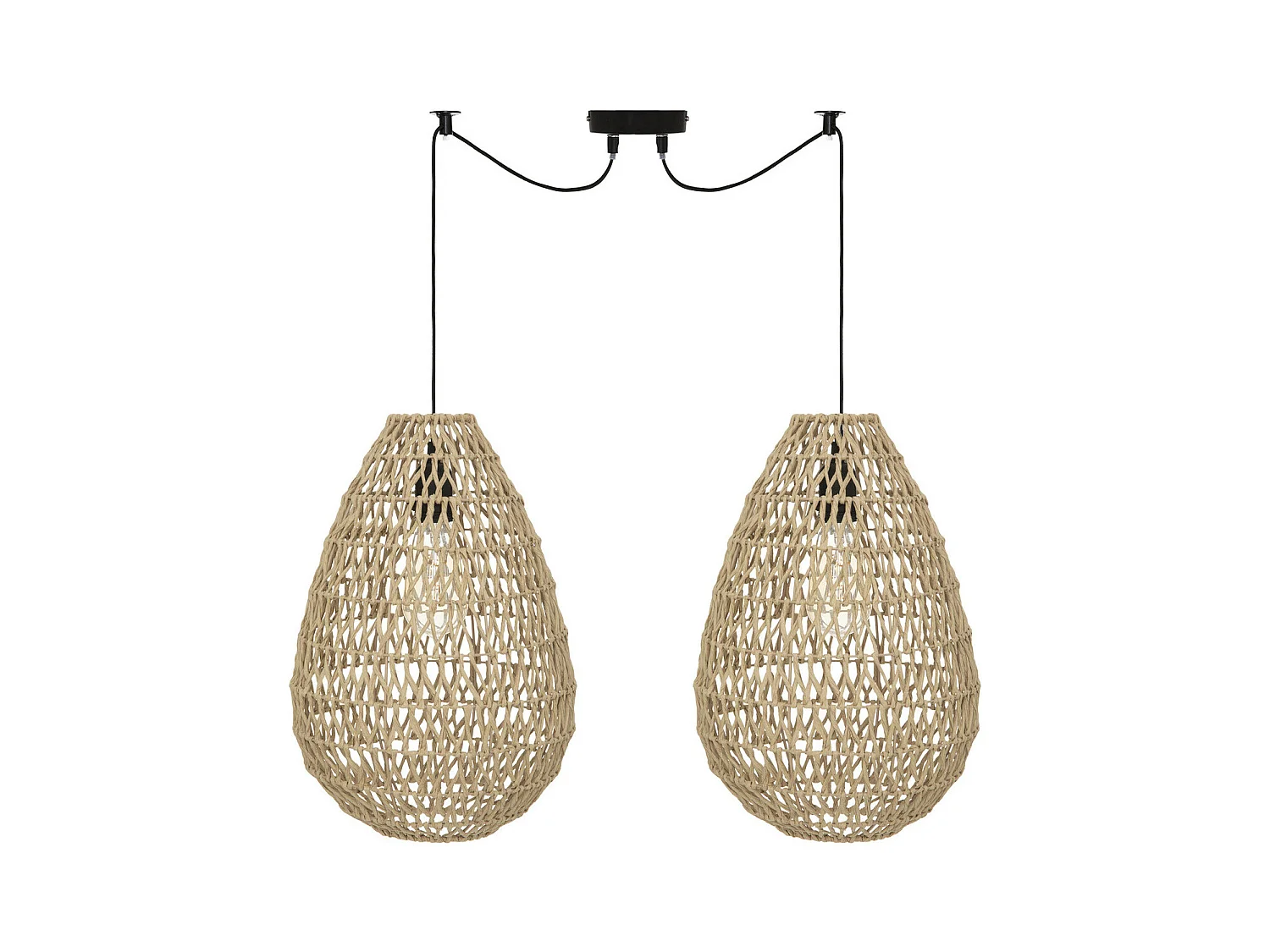 Luminaire Suspension 2 Lampes en métal et corde Beige
