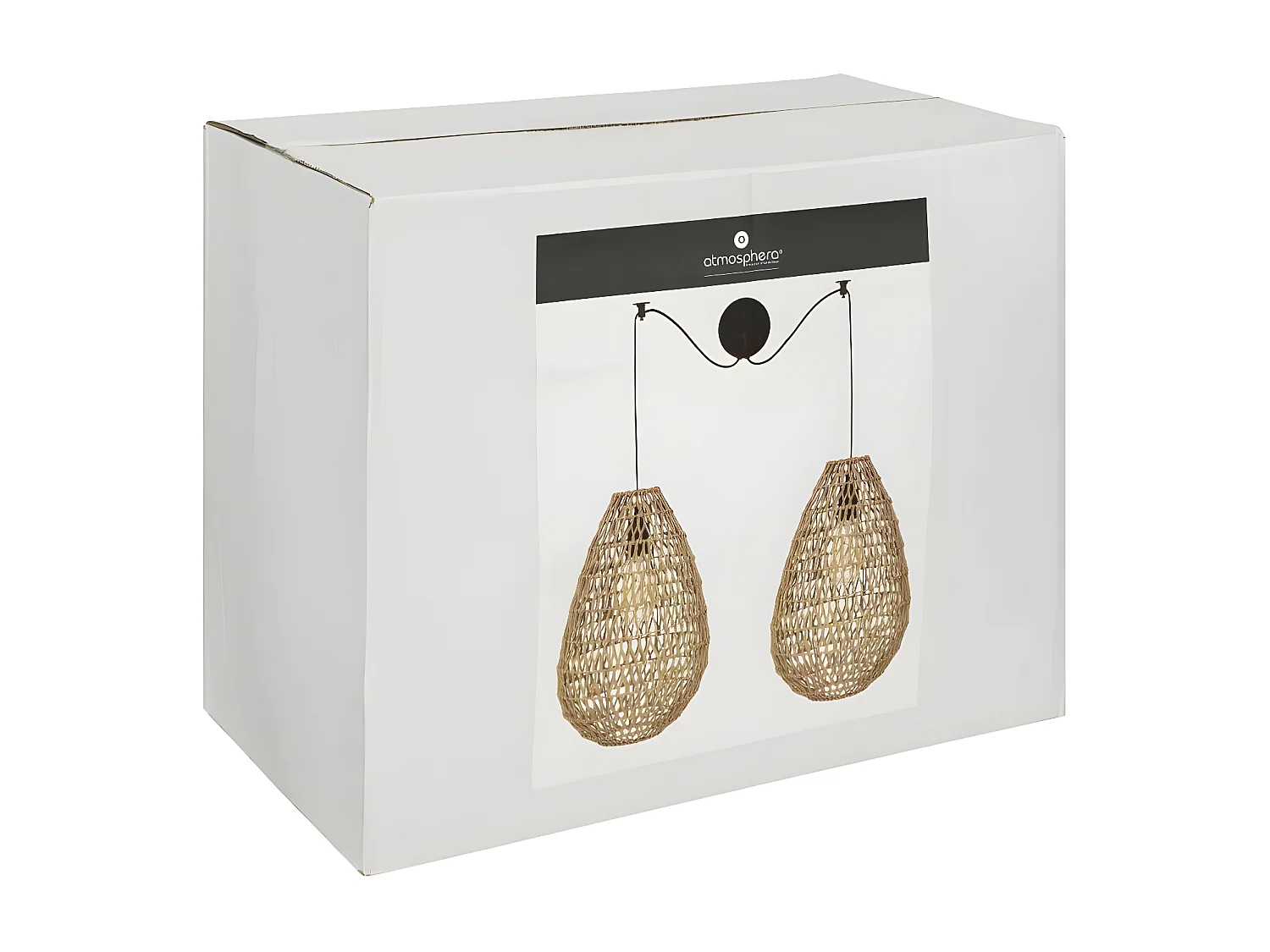 Luminaire Suspension 2 Lampes en métal et corde Beige