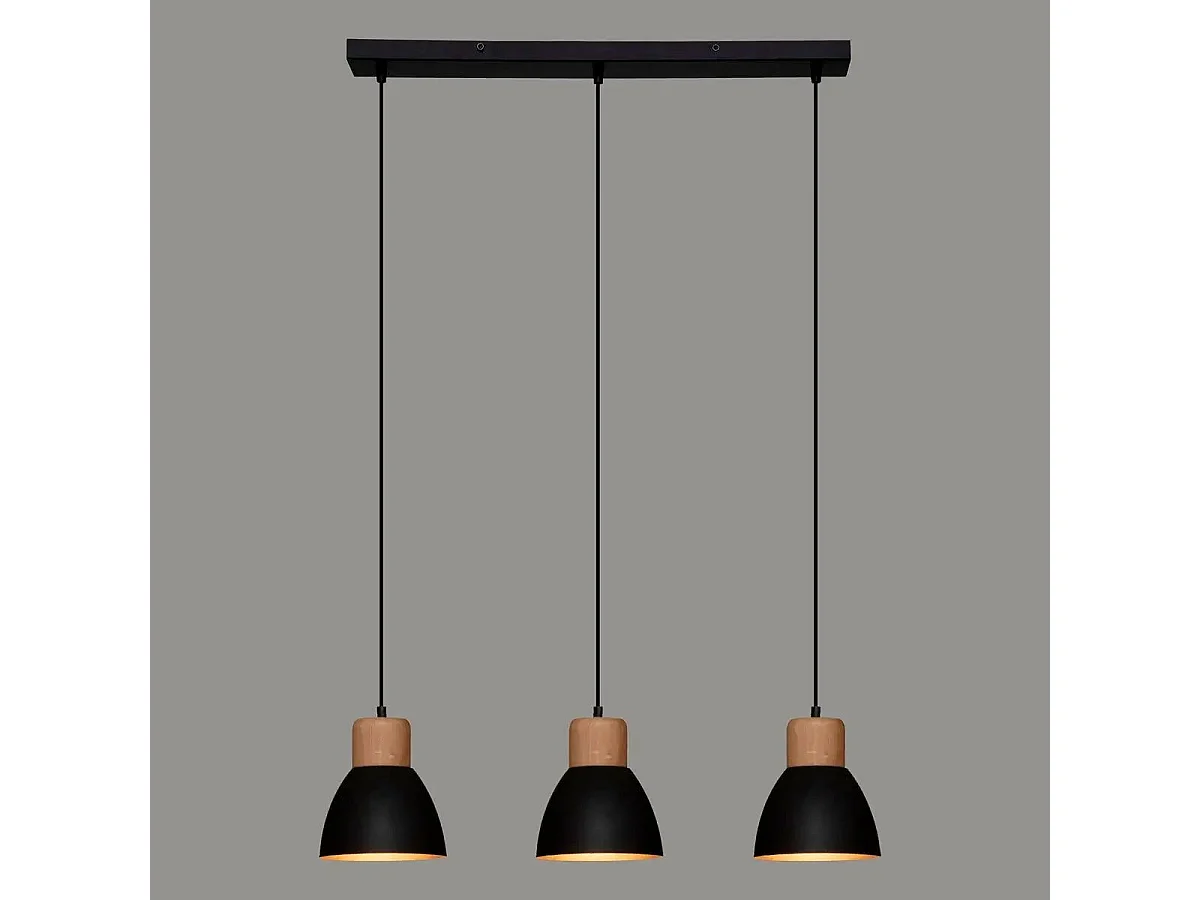 Luminaire Suspension 3 Lampes en métal Noir H 100 cm