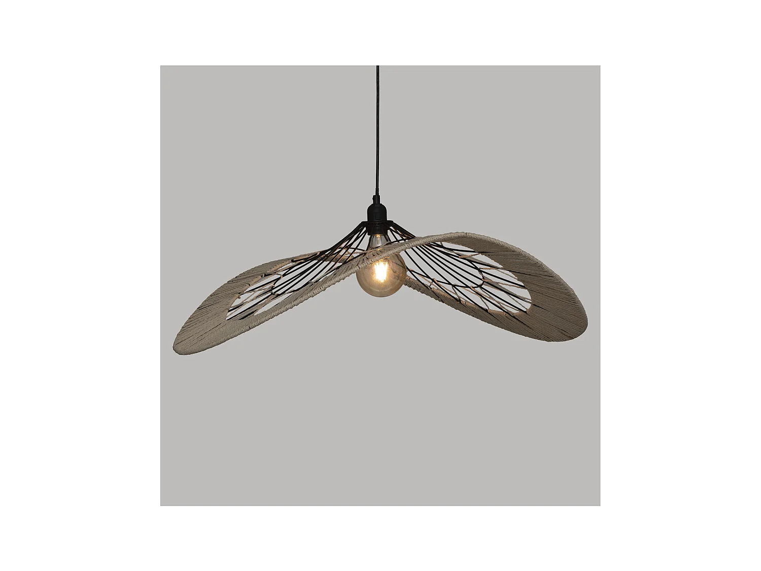 Luminaire Suspension en métal Noir et corde Beige L 75 cm