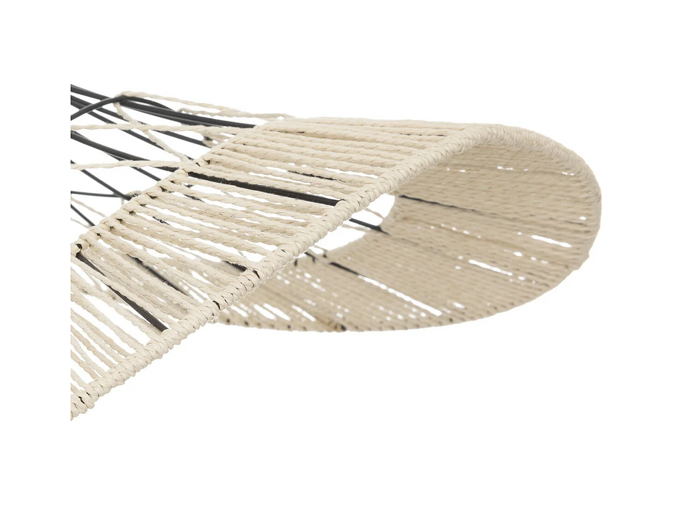 Luminaire Suspension en métal Noir et corde Beige L 75 cm