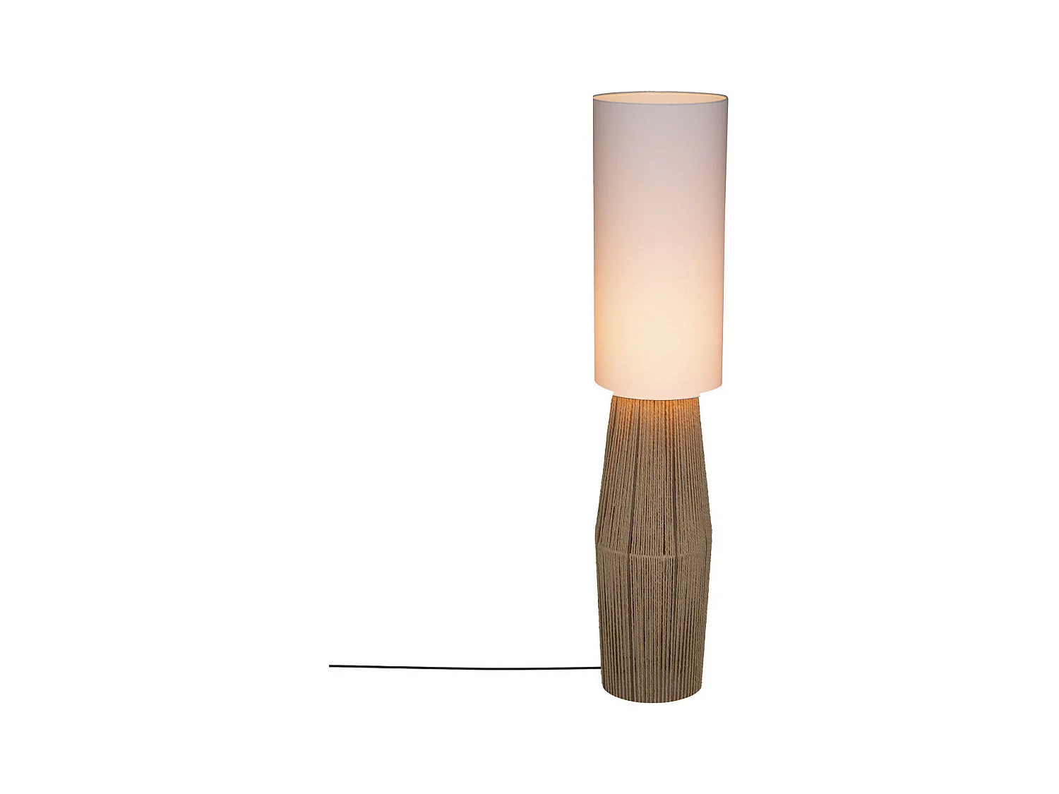 Lampadaire en corde Beige et Abat-jour Blanc H 130 cm