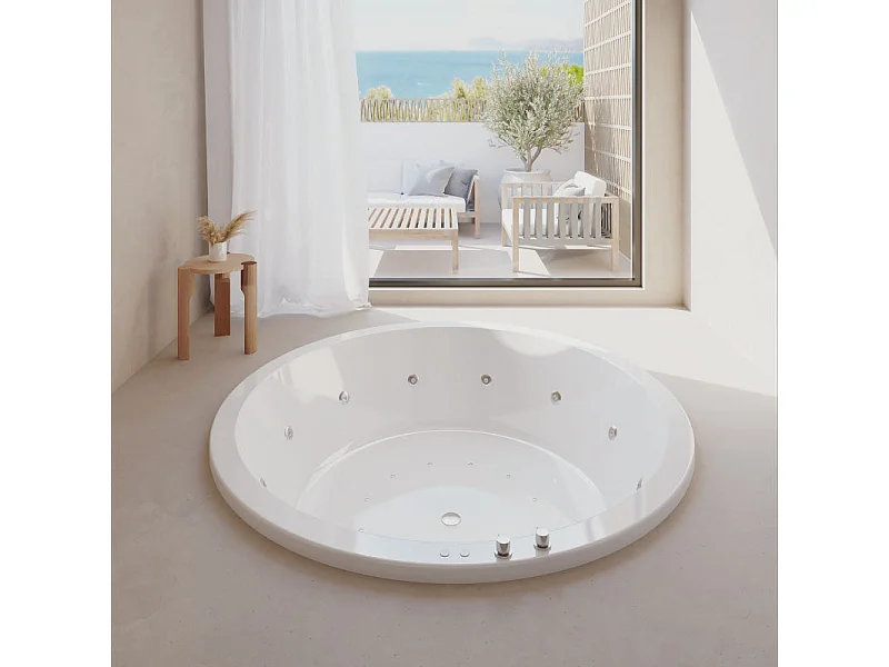 Baignoire balnéo ronde NOA blanche Ø 180 cm - Tablier non inclus B Confort