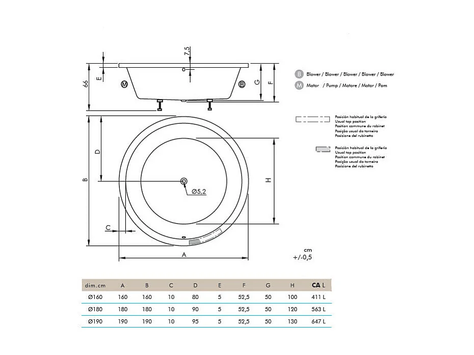 Baignoire îlot ronde NOA blanche Ø 180 cm  Tablier inclus