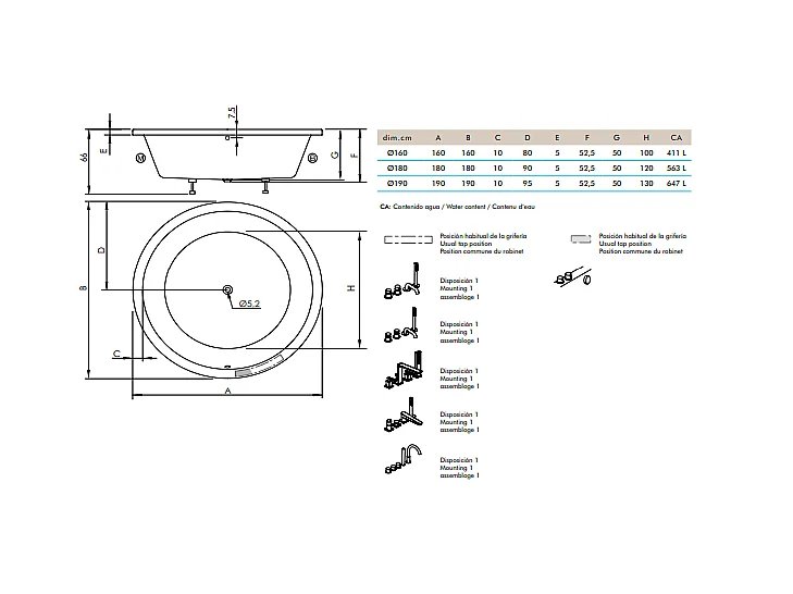 Baignoire balnéo ronde NOA blanche Ø 190 cm - Tablier non inclus DS Confort