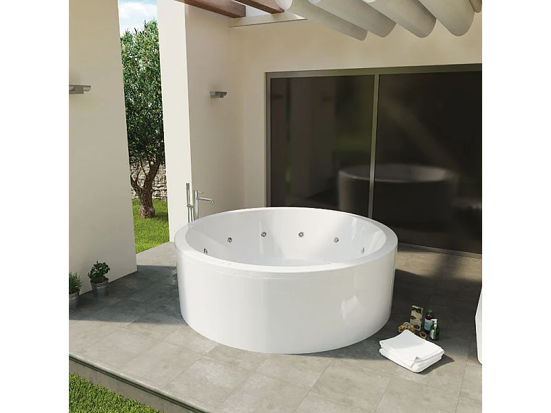 Baignoire balnéo ronde NOA blanche Ø 180 cm - Tablier inclus Élégance