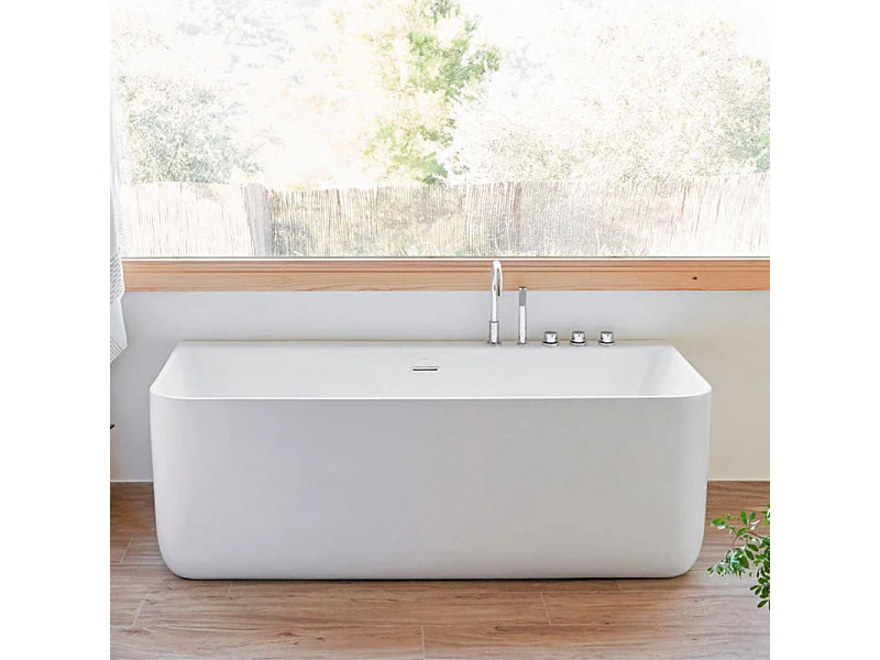 Baignoire design semi-îlot rectangulaire TRENTO MURO blanche 175 cm  Sans option