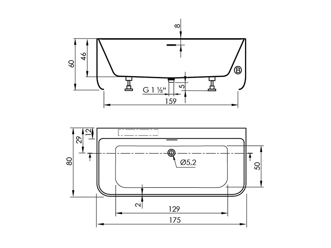Baignoire design semi-îlot rectangulaire TRENTO MURO blanche 175 cm  Sans option