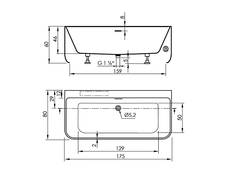 Freistehende Badewanne TRENTO MURO | SANYCCES 175 cm - ohne Armatur